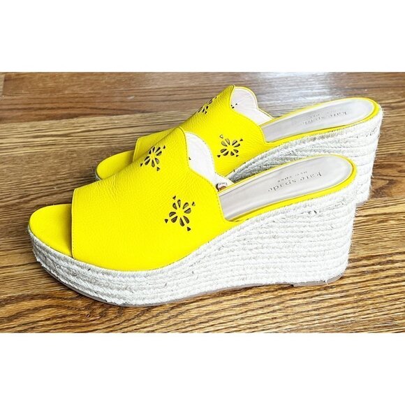 Kate Spade Tenley Espadrille Wedge Mule Platform Sandal Yellow Leather sz(10) - Picture 4 of 9